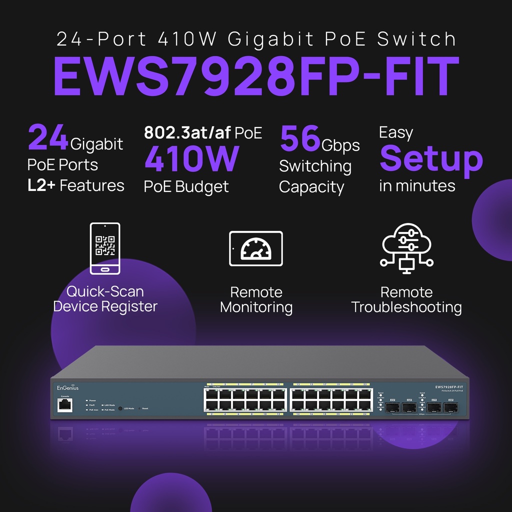 EnGenius Fit 410W PoE+ 24 Port Gigabit Switch
EWS7928FP-FIT