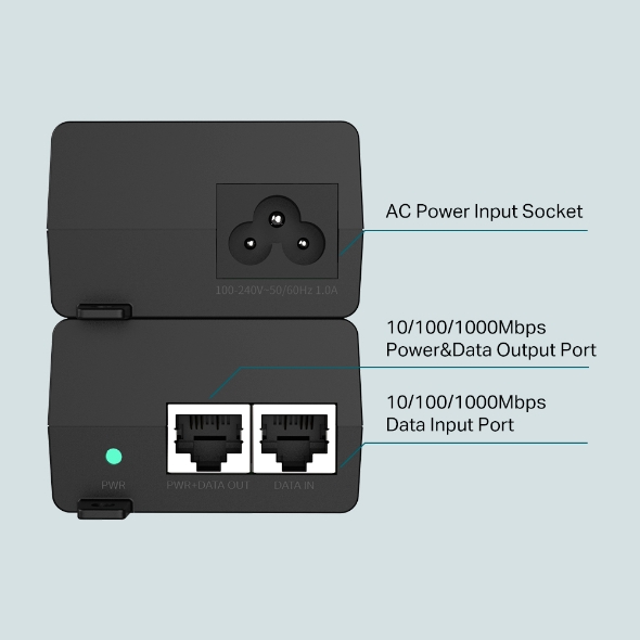 TPLINK TL-POE160S
"PoE+ Injector Adapter
PORT: 1× Gigabit PoE Port, 1× Gigabit Non-PoE Port